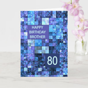 80ste verjaardag broeder, blauwe vierkanten, kaart