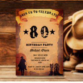 80ste verjaardag cowboy oud papier paard rijden fe kaart