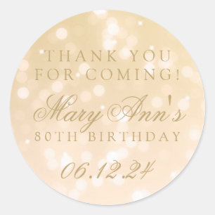 80ste verjaardag dank u gouden Bokeh Sparkle Light Ronde Sticker