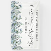 80ste verjaardag Dusty Blue Floral Welkom Spandoek (Verticaal)