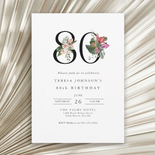 80ste verjaardag Eenvoudig Elegant Tropisch Bloemm Kaart