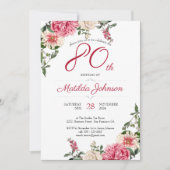 80ste verjaardag Elegant Bloemen Roze Rood Custom Kaart (Voorkant)