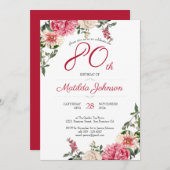 80ste verjaardag Elegant Bloemen Roze Rood Custom  Kaart (Voorkant / Achterkant)