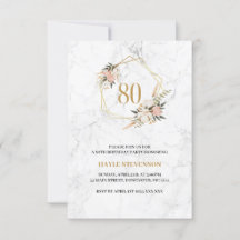 80ste verjaardag Elegant Roze Bloem Wit Marmer