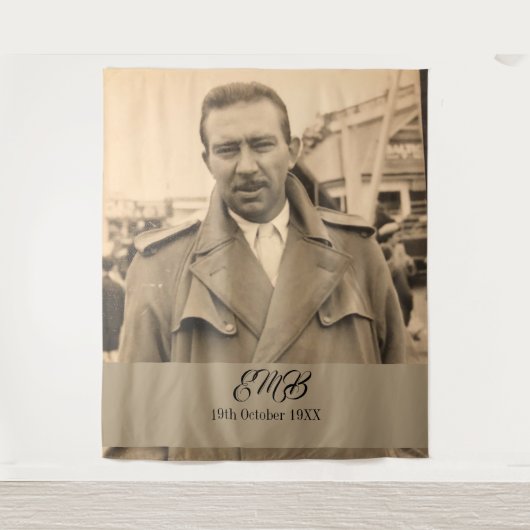 80ste verjaardag Elegante foto monogram man Wandkleed (Voorkant)