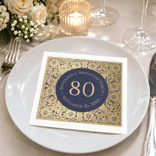80ste verjaardag Elegante Vintage Gouden Rozen Mar Servet