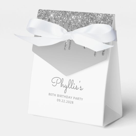 80ste verjaardag Elegante zilveren glitterscript d Bedankdoosjes (Voorkant Zijde)
