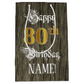 80ste verjaardag: Faux Gold look & Faux Wood Patte Medium Cadeauzakje (Voorkant)