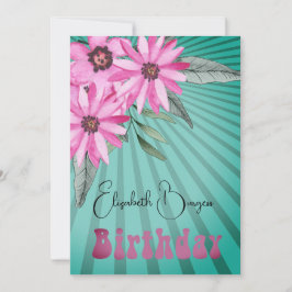 80ste verjaardag Floral Pink Sun Ray Moderne verja Kaart