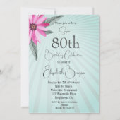 80ste verjaardag Floral Pink Sun Ray Moderne verja Kaart (Achterkant)