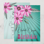 80ste verjaardag Floral Pink Sun Ray Moderne verja Kaart (Voorkant / Achterkant)