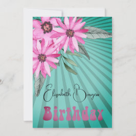 80ste verjaardag Floral Pink Sun Ray Moderne verja Kaart