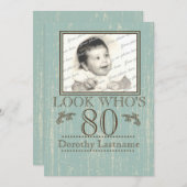 80ste verjaardag foto van Aged Wood Kaart (Voorkant / Achterkant)