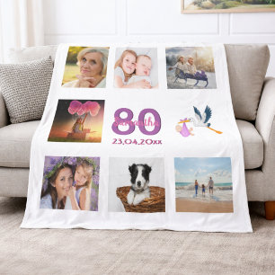 80ste verjaardag fotocollage wit fleece deken