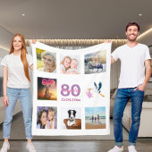 80ste verjaardag fotocollage wit fleece deken