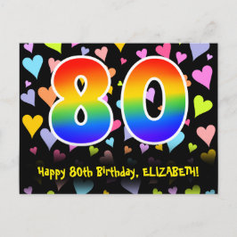 80ste verjaardag: Fun Hearts-patroon, Regenboog 80 Briefkaart