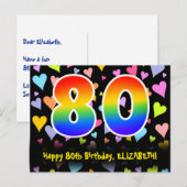 80ste verjaardag: Fun Hearts Pattern, Regenboog 80 Briefkaart (Voorkant / Achterkant)
