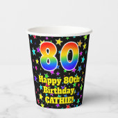 80ste verjaardag: Fun Stars Pattern en Rainbow 80 Papieren Bekers (Achterkant)