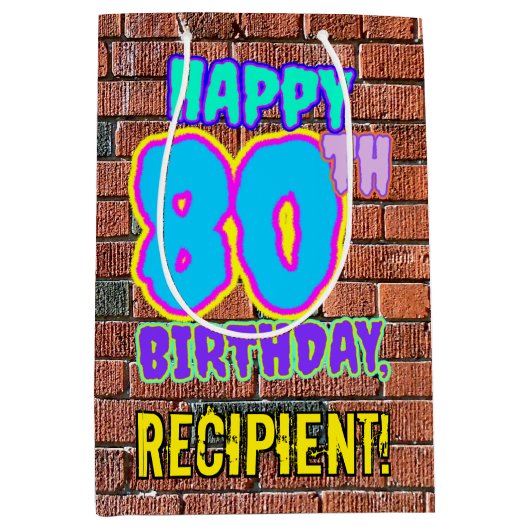 80ste verjaardag: Fun, Urban Graffiti geïnspireerd Medium Cadeauzakje (Voorkant)