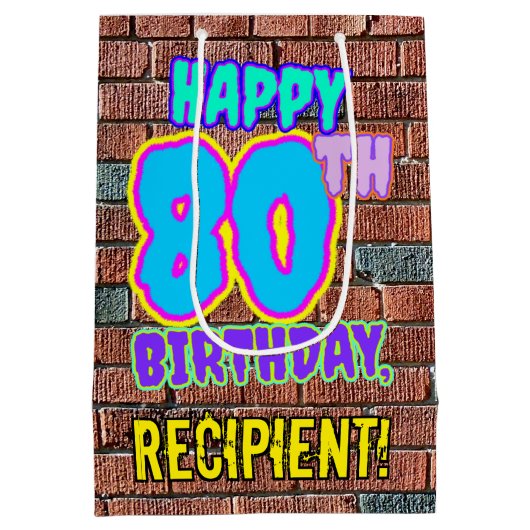 80ste verjaardag: Fun, Urban Graffiti geïnspireerd Medium Cadeauzakje (Achterkant)