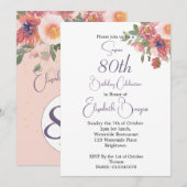 80ste verjaardag Goud Bloemen Roze Rose Elegant Kaart (Voorkant / Achterkant)