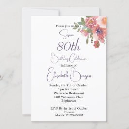 80ste verjaardag Goud Bloemen Roze Rose Elegant Kaart