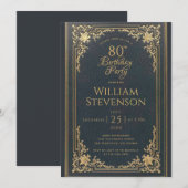 80ste Verjaardag  Goud op Navy Blue Elegant Kaart (Voorkant / Achterkant)