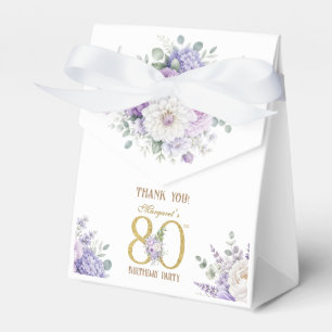 80ste verjaardag Goud Stof Paarse Bloemen  Bedankdoosjes