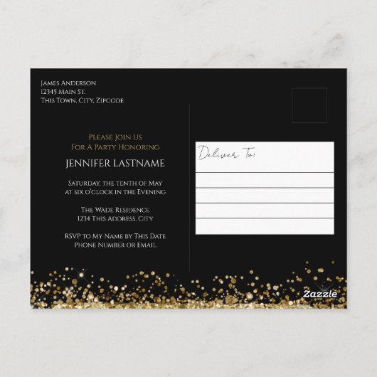 80ste verjaardag Goud Zwart Save the Date-ansichtk Briefkaart (Achterkant)