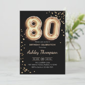 80ste verjaardag - Gouden ballonnen Zwart Kaart (Staand voorkant)