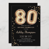 80ste verjaardag - Gouden ballonnen Zwart Kaart (Voorkant / Achterkant)