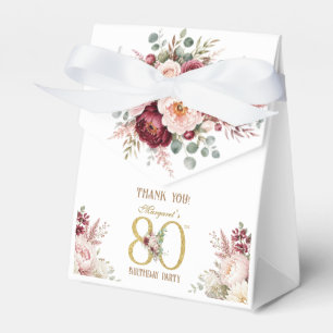 80ste verjaardag Gouden Bourgondië Blush Bloemig  Bedankdoosjes