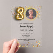 80ste verjaardag gouden foto sterren Clear Acryl Uitnodigingen (Insitu (Draagbaar))