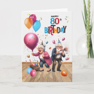 80ste verjaardag Grappige oude man en vrouw Ballon Kaart