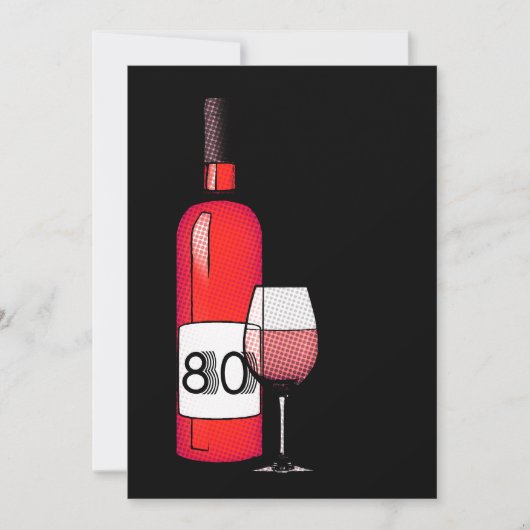 80ste verjaardag: Halftoonse wijnfles & glas Kaart (Voorkant)