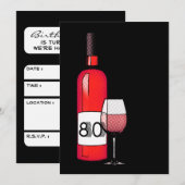 80ste verjaardag: Halftoonse wijnfles & glas Kaart (Voorkant / Achterkant)