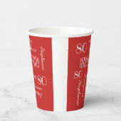80ste verjaardag herhalende namen rood wit papieren bekers (Links)