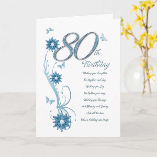 80ste verjaardag in wintertaling met bloemen en kaart (Gele Bloem)