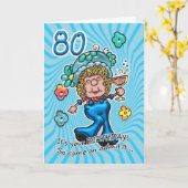 80ste verjaardag Kaart - Leuke dame met een glas w (Gele Bloem)