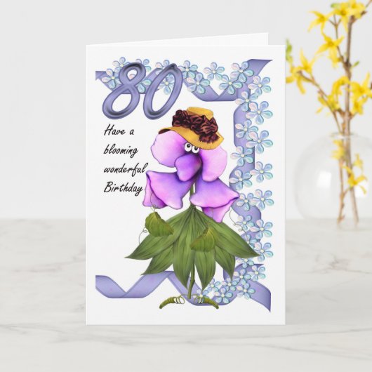 80ste Verjaardag Kaart met Moonies schattige bloei (Gele Bloem)