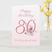 80ste verjaardag Kaart - Roze Rozen - tot een zeer (Gele Bloem)