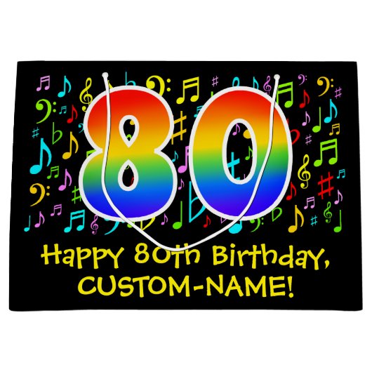 80ste verjaardag - Kleurrijke muzieksymbolen, Rain Groot Cadeauzakje (Voorkant)