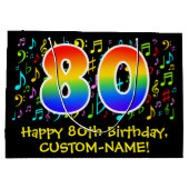 80ste verjaardag - Kleurrijke muzieksymbolen, Rain Groot Cadeauzakje (Achterkant)