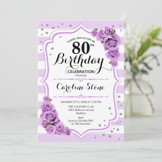 80ste verjaardag - Lavendel wit paarse bloemen Kaart (Staand voorkant)