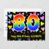 80ste verjaardag: Leuk harten patroon, Regenboog 8 Briefkaart (Voorkant / Achterkant)