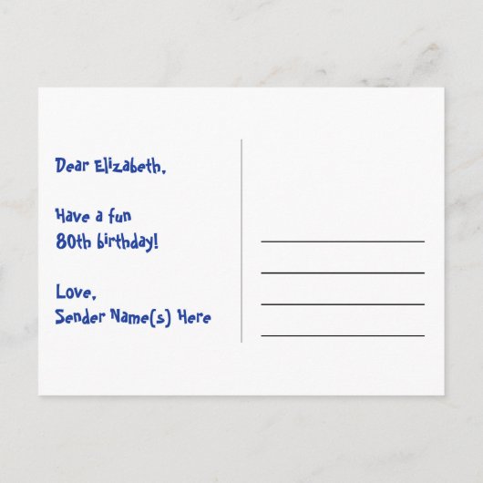 80ste verjaardag: Leuk harten patroon, Regenboog 8 Briefkaart (Achterkant)