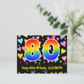 80ste verjaardag: Leuk harten patroon, Regenboog 8 Briefkaart (Staand voorkant)