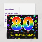 80ste verjaardag: leuk sterrenpatroon, Regenboog 8 Briefkaart (Voorkant / Achterkant)