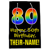 80ste verjaardag: Leuk, Vet, Kleurrijk, Regenboog  Medium Cadeauzakje (Voorkant)