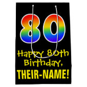 80ste verjaardag: Leuk, Vet, Kleurrijk, Regenboog  Medium Cadeauzakje (Achterkant)